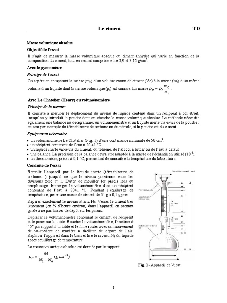 Masse Volumique du Ciment Poudre PDF Ciment Mercure (Élément) — free download
