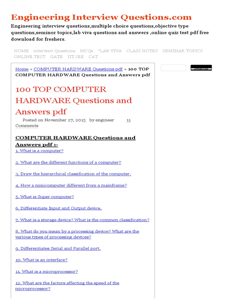 100 Top Computer Hardware Questions and Answers PDF Computer Hardware ...