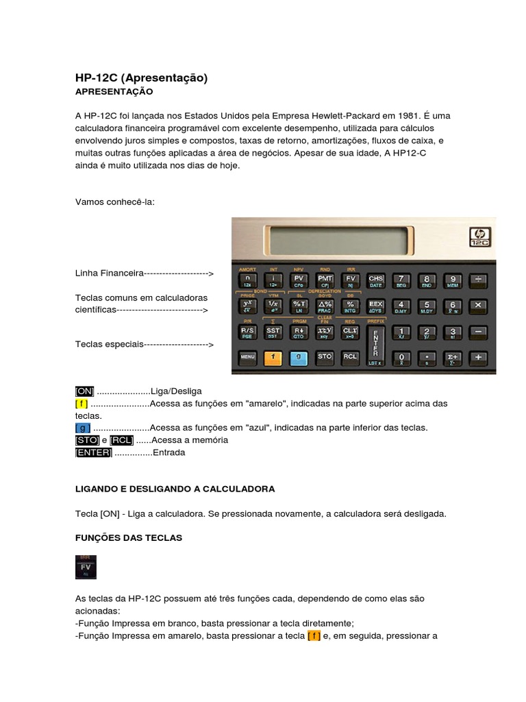 HP 12c Valor Presente L quido Interesse