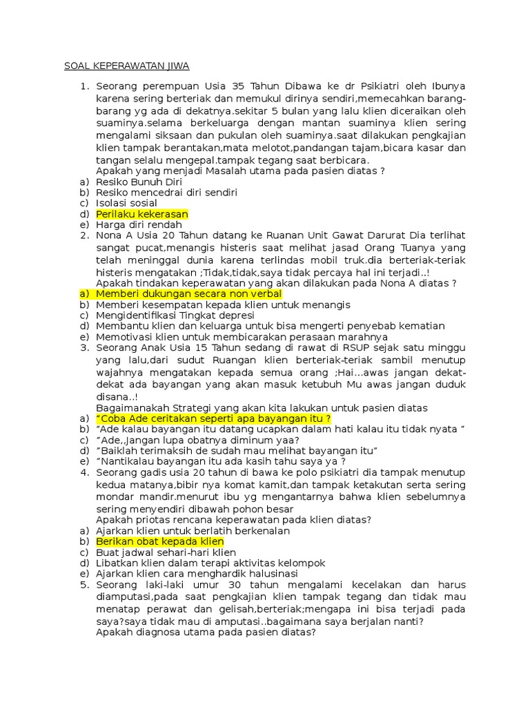 Contoh Soal Keperawatan Jiwa Beserta Pembahasannya