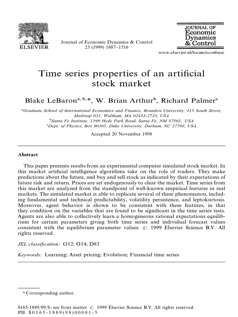 Time Series Properties of An Artificial Stock Market | PDF | Errors And ...