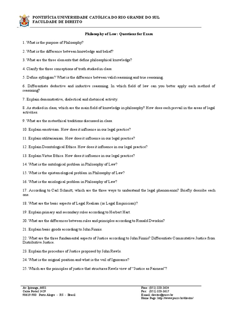 Philosophy of Law Exam Questions | PDF