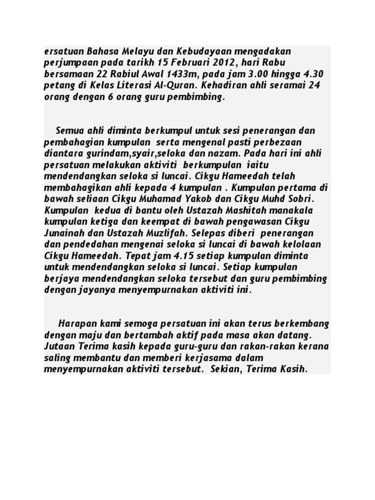 Contoh Laporan Perjumpaan Kelab Pdf