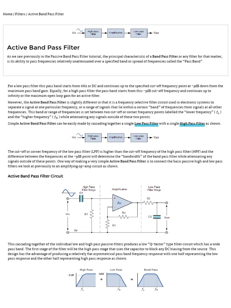 Active Band Pass Filter OpAmp Band Pass Filter PDF Download Free