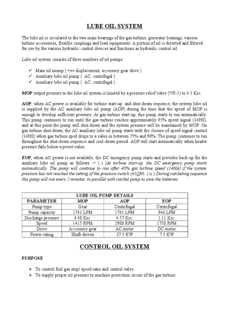 Gas Turbine Lube Oil System Overview | PDF | Pump | Valve