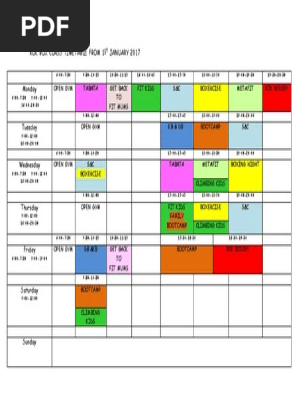 Rok Box Time Table 1.1.2017