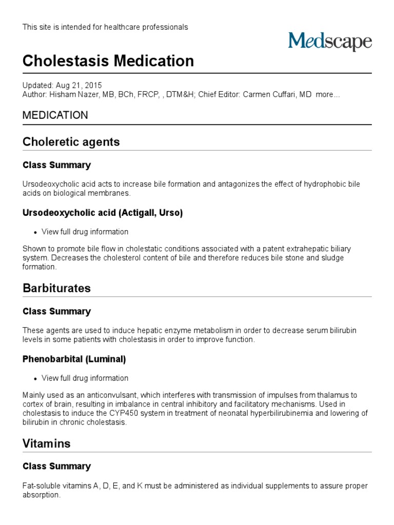 Healthcare professionals' guide to cholestasis medication PDF Bile Vitamin