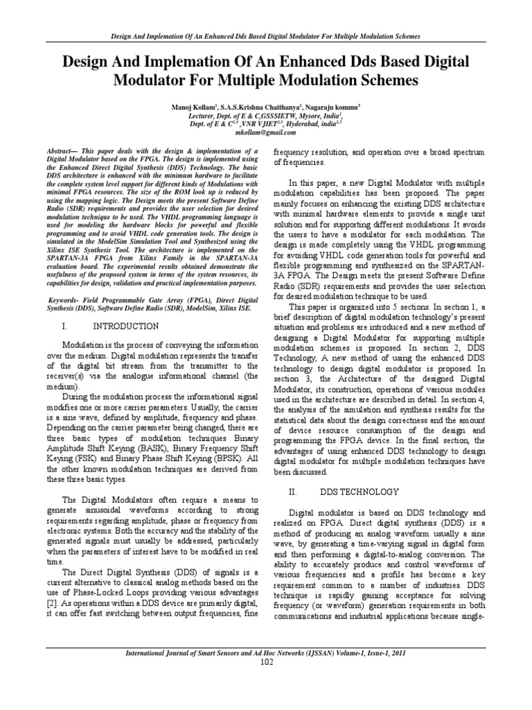 Design and Implemation of An Enhanced Dds Based Digital Modulator For ...