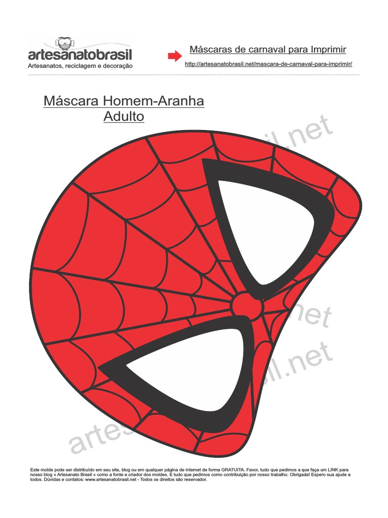 Mascara Carnaval para Imprimir - Homem Aranha Adulto PDF | PDF