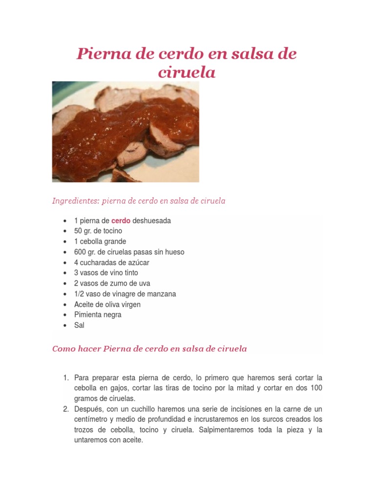 Pierna de Cerdo en Salsa de Ciruela | PDF | Salsa | Cerdo