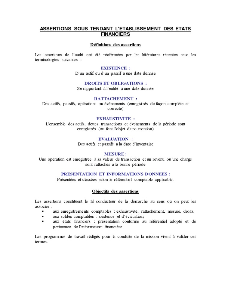 Définitions des Assertions d'Audit | PDF | Audit | Business