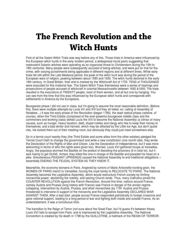 The French Revolution and The Witch Hunts PDF Witchcraft Reign Of