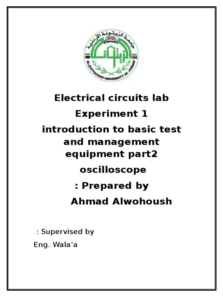Electrical Circuits Lab Experiment 1 Introduction To Basic Test And