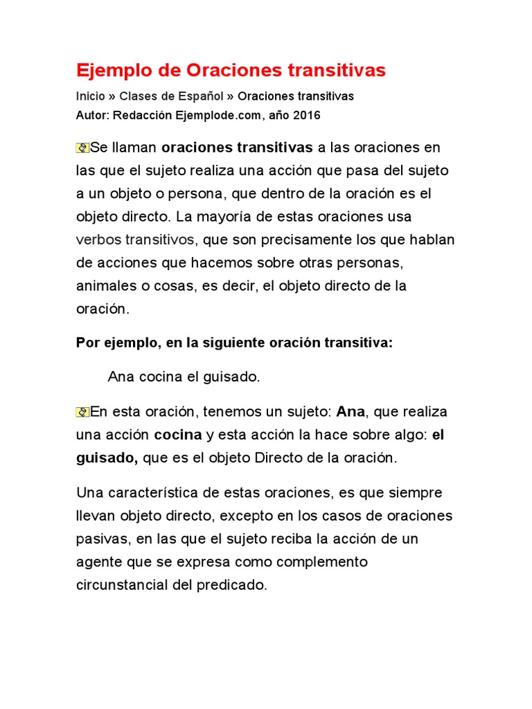 Ejemplo De Oraciones Transitivas Objeto Gramatica Verbo