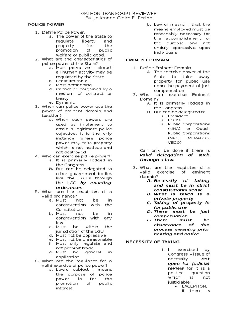 Understanding Police Power & Eminent Domain | PDF | Just Compensation ...
