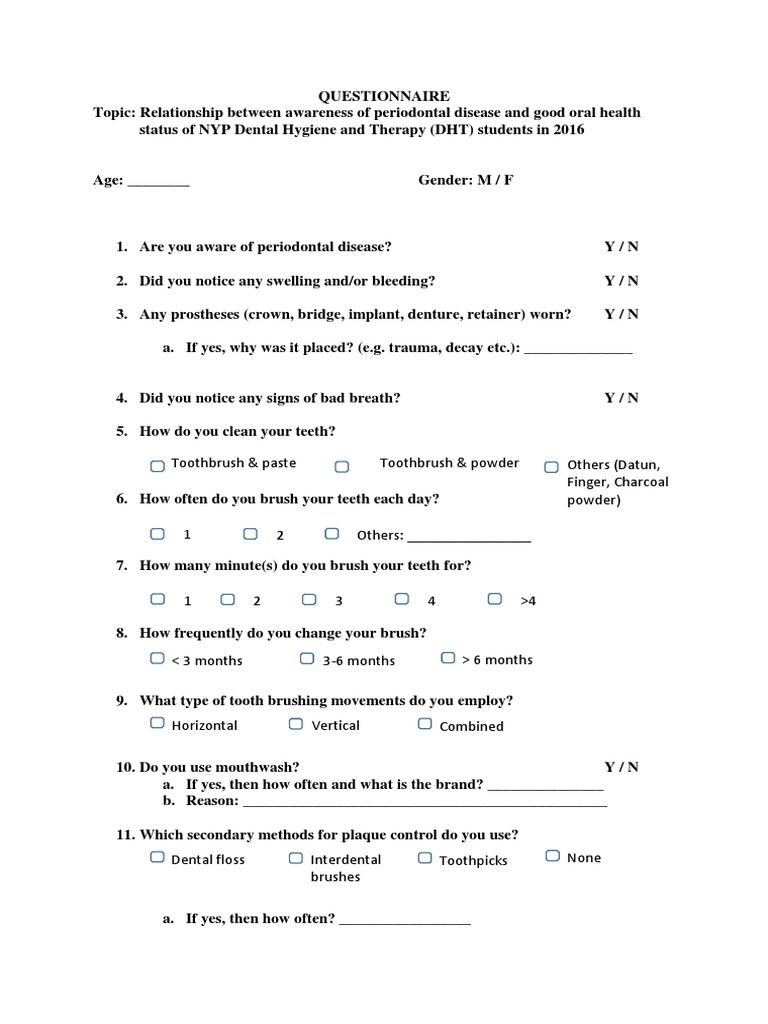 Periodontal Awareness Survey for DHT Students | PDF