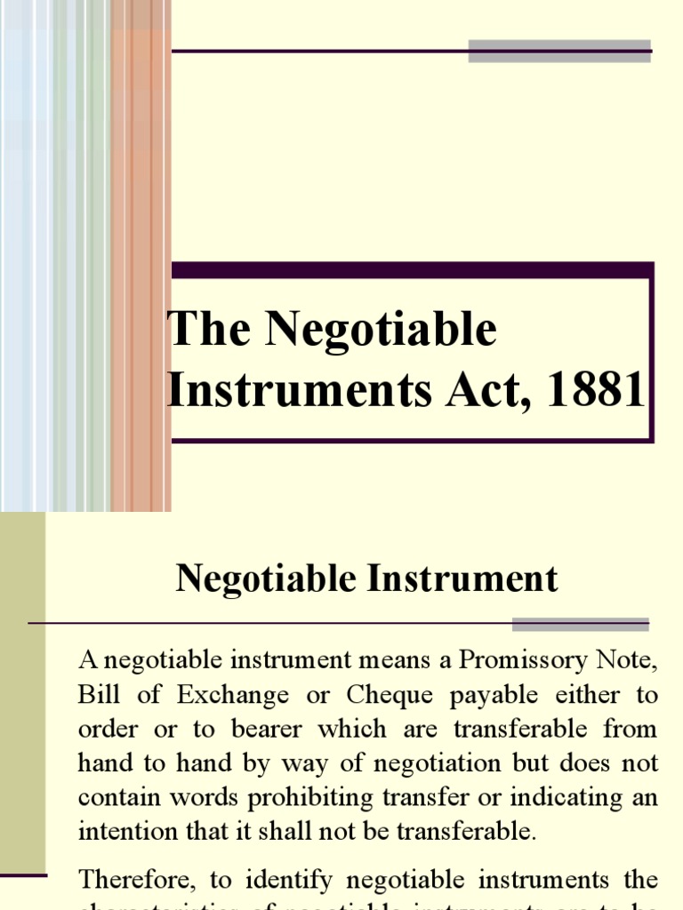 Overview of Negotiable Instruments Act | PDF | Negotiable Instrument ...
