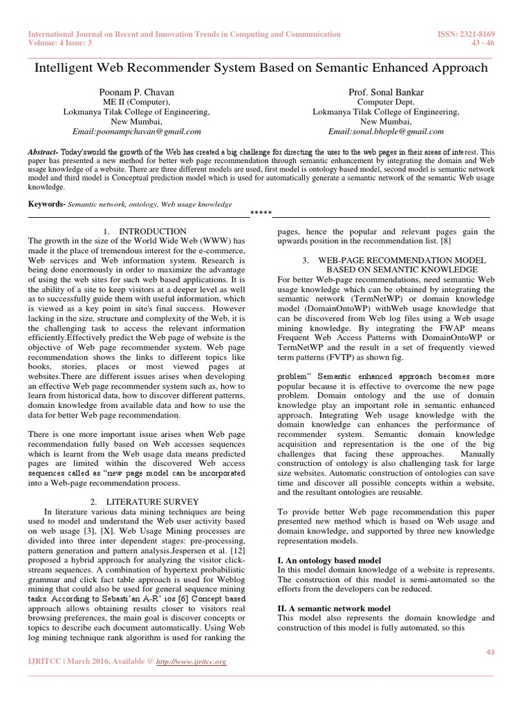 Intelligent Web Recommender System Based On Semantic Enhanced Approach ...