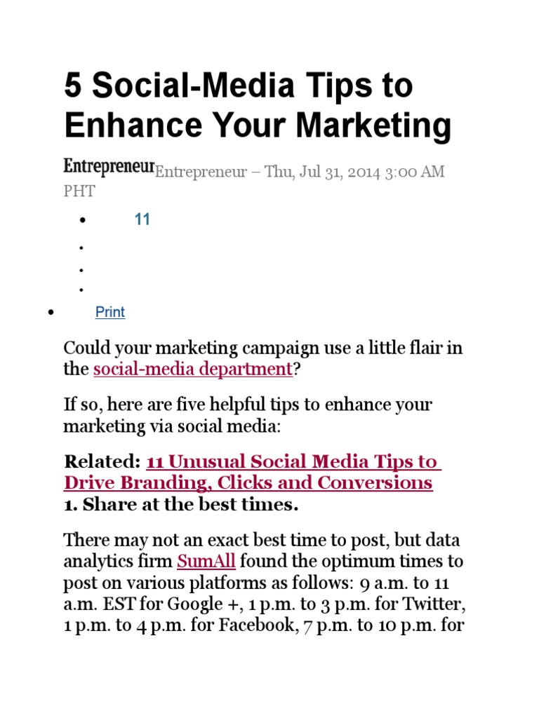 Boost Your Marketing with Social Media Tips | PDF | Pinterest | Pay Per ...