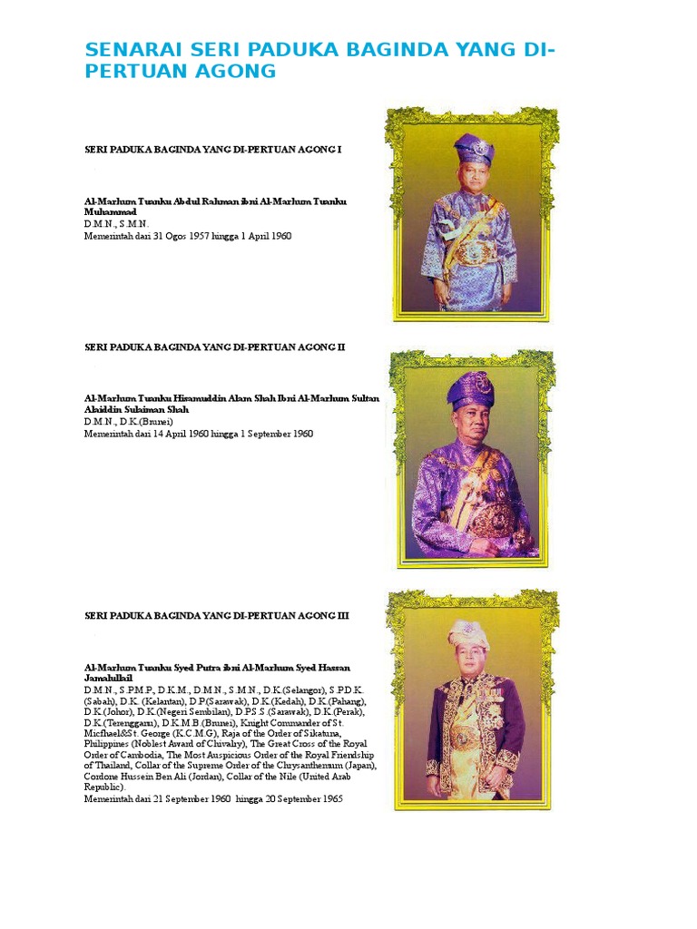 Senarai Seri Paduka Baginda Yang Dipertuan Agong Malaysia  PDF