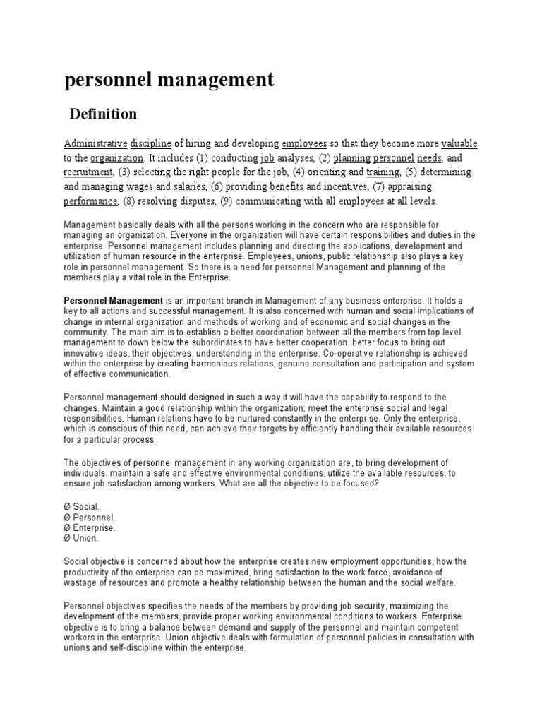 Personnel Management Personnel Management Is An Important Branch in