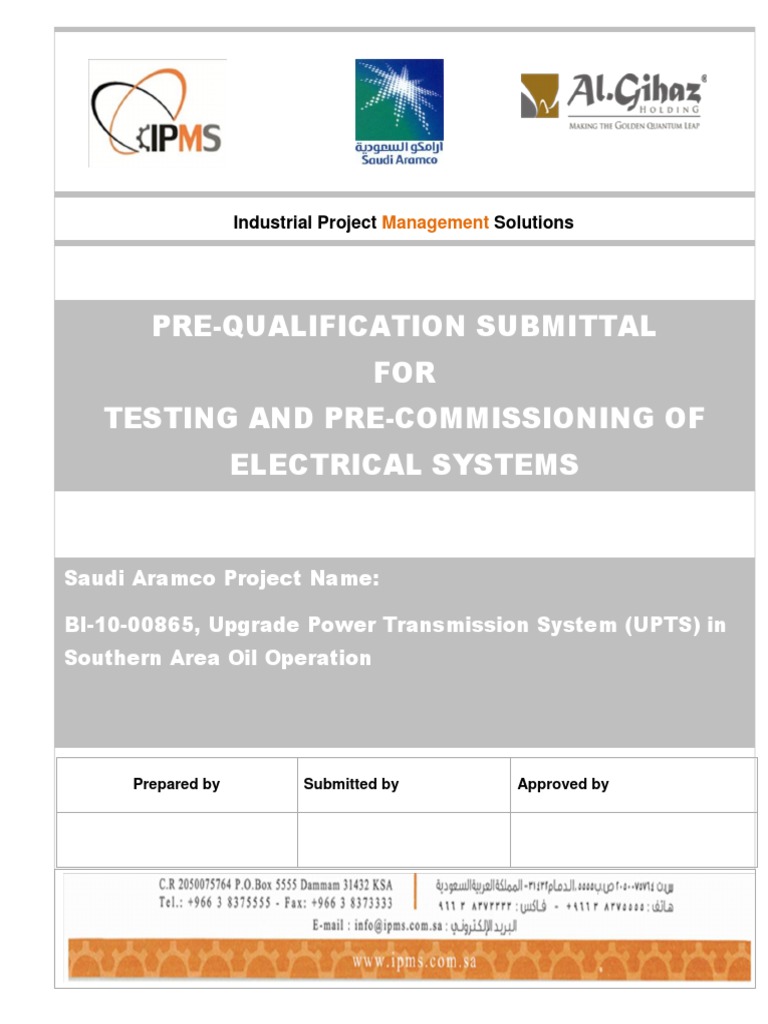 Pre-Qualification Submittal FOR Testing and Pre-Commissioning of ...