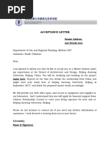 Acceptance Letter: Sender Address and Details Here