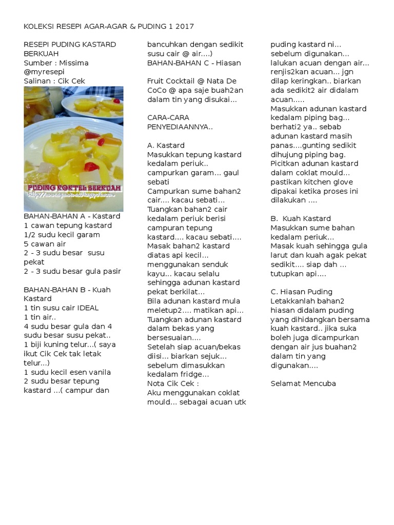 Koleksi Resepi Agar-Agar Puding 1 2017