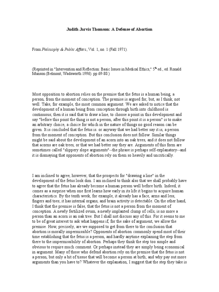 Judith Jarvis Thomson | PDF | Argument | Abortion
