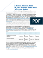 Iglesia Misión Mundial de La Sociedad de Dios Estados Financieros Plantean Dudas