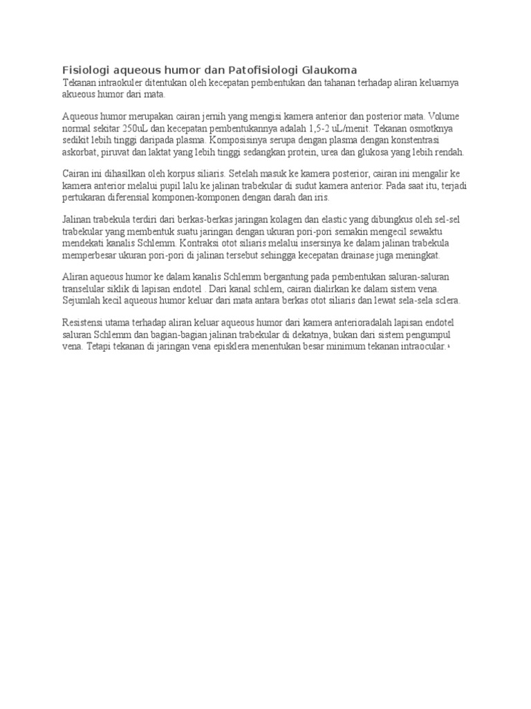 Fisiologi Aqueous Humor Dan Patofisiologi Glaukoma