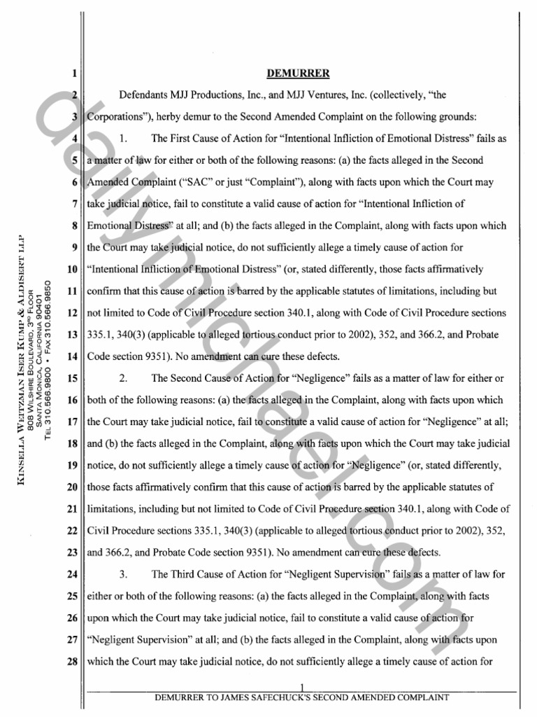 Demurrer to safechuck s second amended complaint pdf demurrer