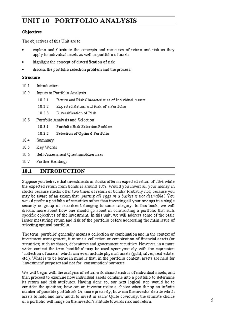 Portfolio Analysis PDF Diversification (Finance) Modern Portfolio