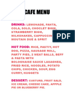 Cafe Menu with Drinks, Food, Desserts and Snacks