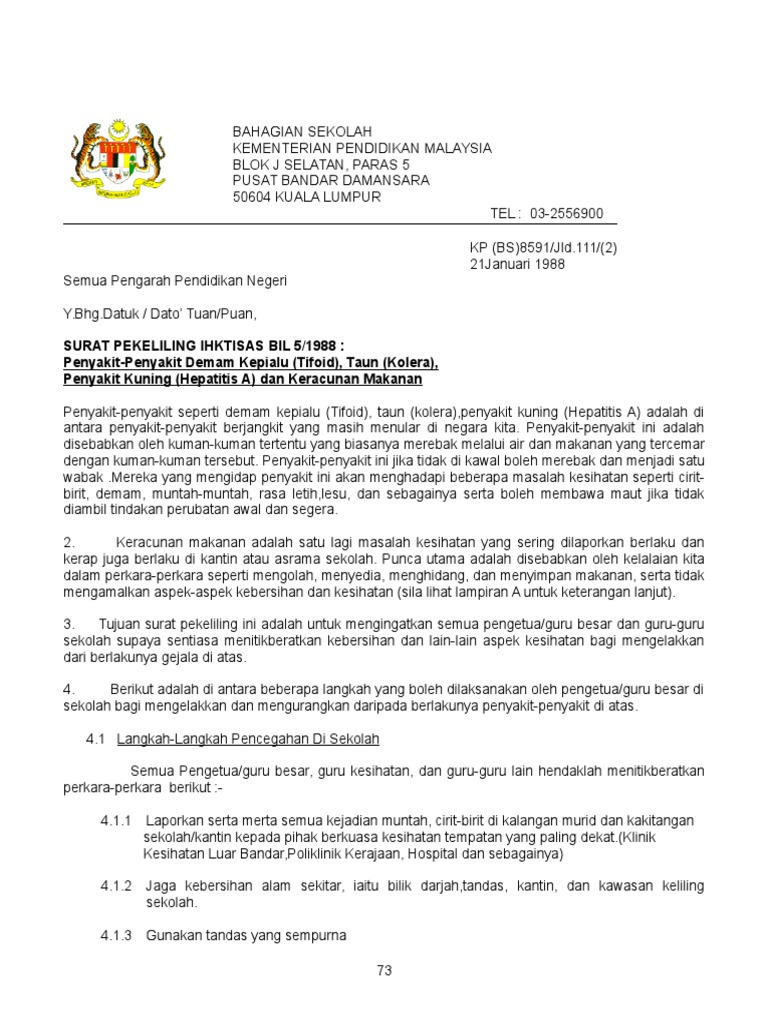 Surat Pekeliling Bil 5 1988 Penyakit Demam Kepialu