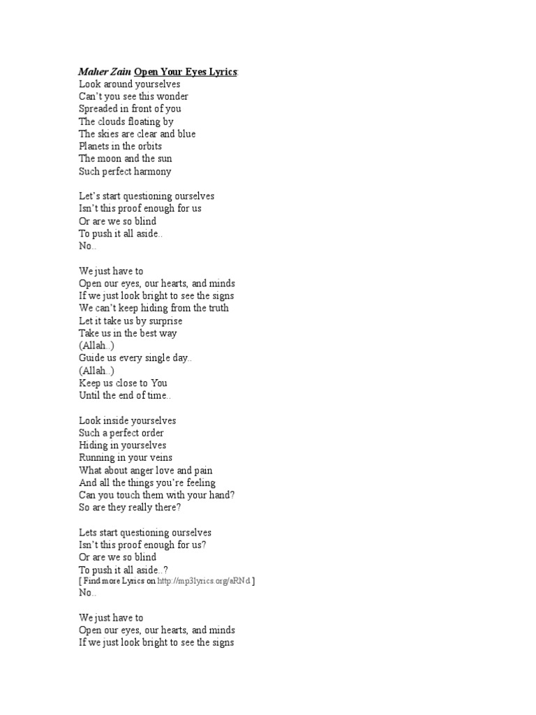 Maher zain open your eyes lyrics pdf