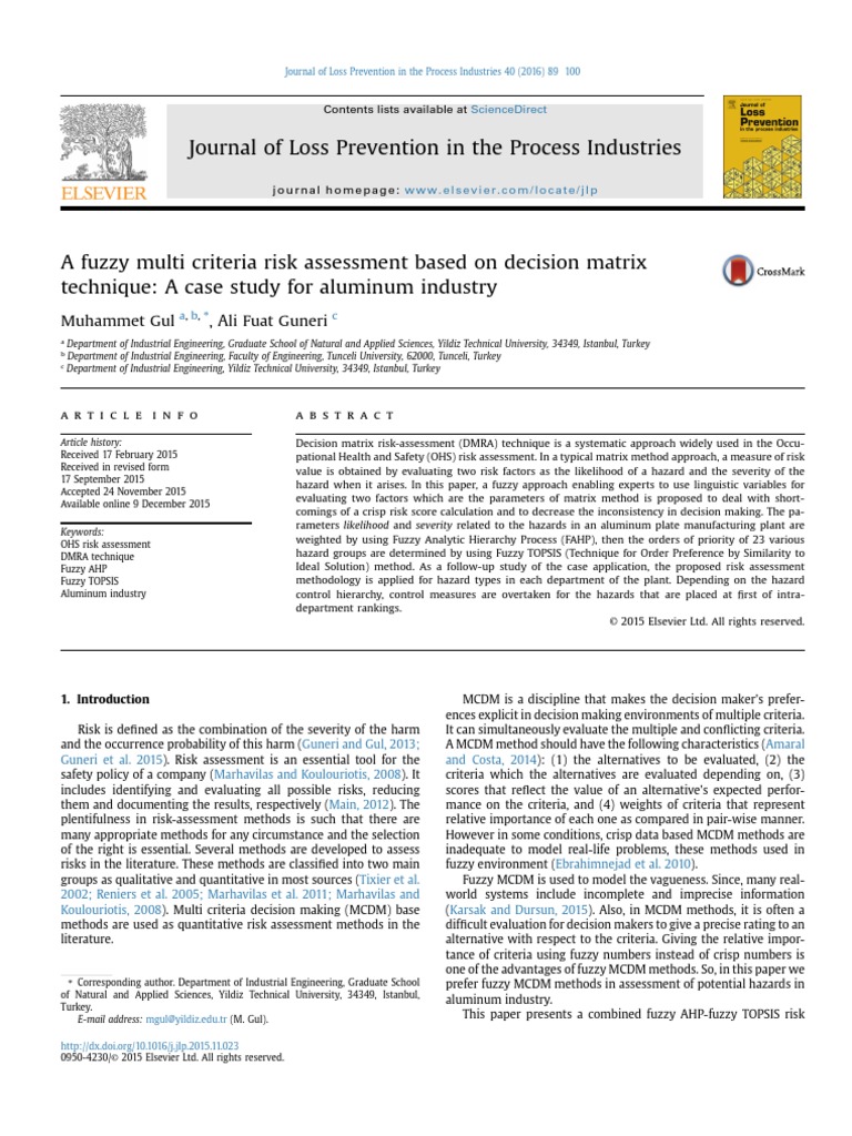 A Fuzzy Multi Criteria Risk Assessment Based On Decision Matrix ...