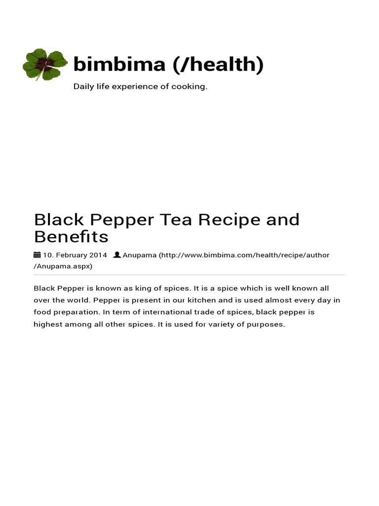 Black Pepper Tea Recipe and Benefits Aspx PDF