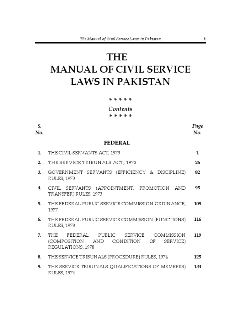 The Manual of Civil Service Laws in Pakistan PDF Civil Service