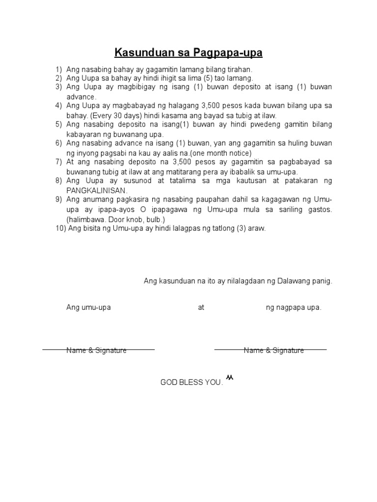 Kasunduan Sa Pagpapaupa Docx