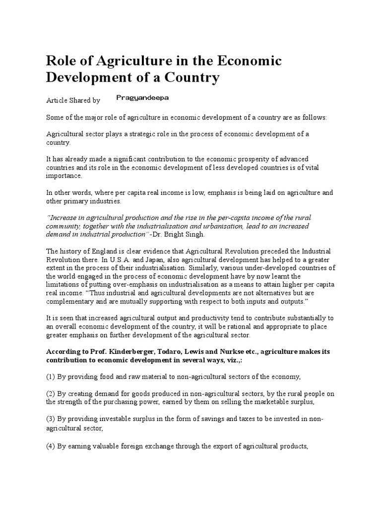 Agriculture's Role in Economic Growth | PDF