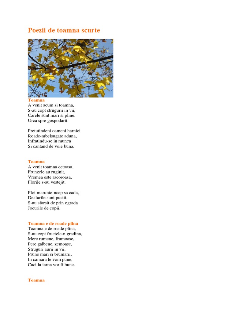 Poezii Scurte Poezii de Toamna Scurte | PDF