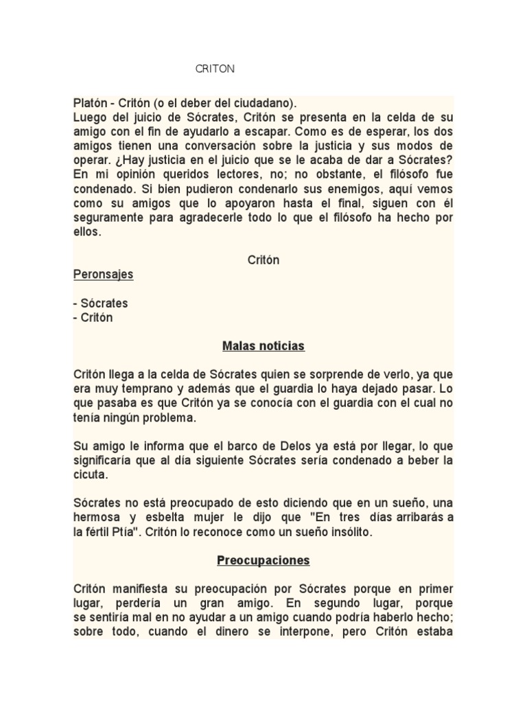 Diálogo entre Critón y Sócrates | PDF | Sócrates | Platón
