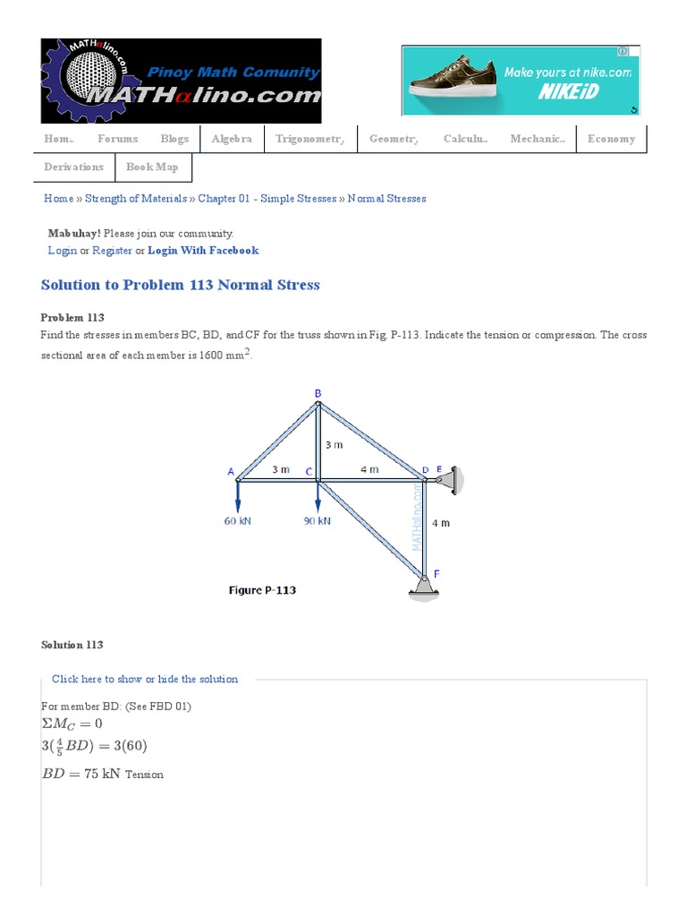 Solution To Problem 113 Normal Stress - Strength of Materials Review ...