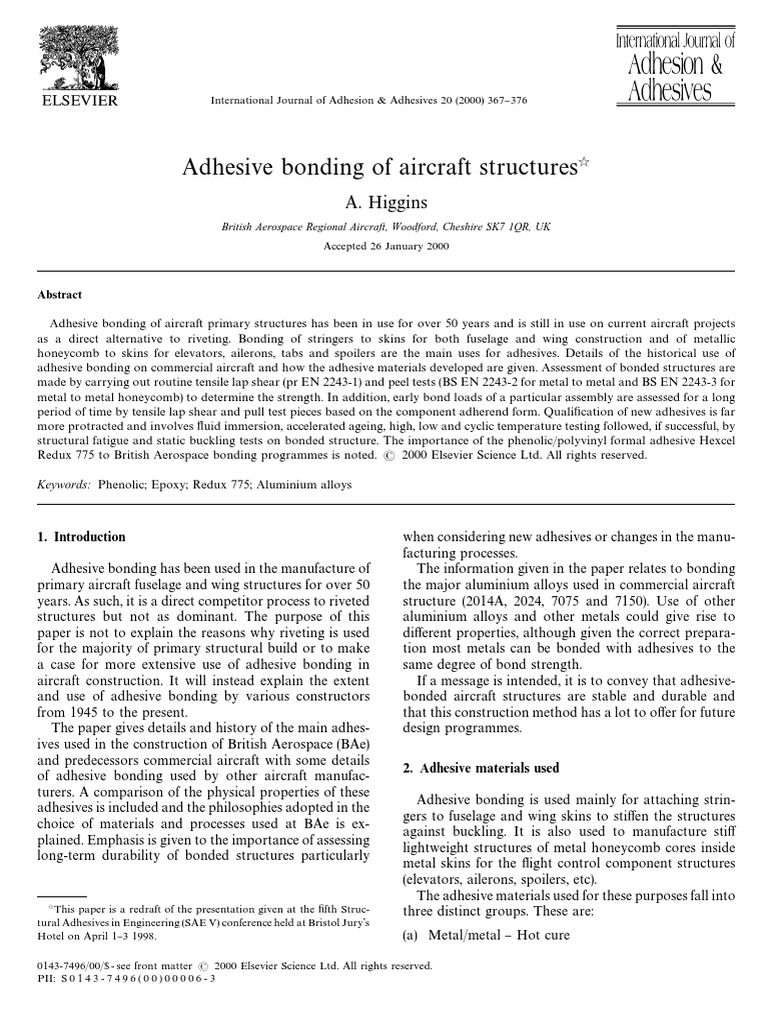 Adhesive bonding of aircraft structures Adhesive Epoxy