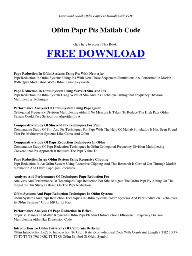 Ofdm Papr Pts Matlab Code PDF Orthogonal Frequency Division