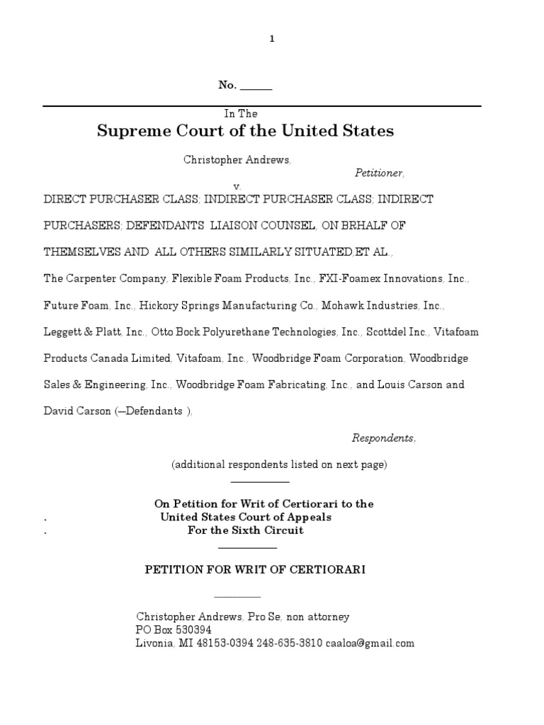 Christopher Andrews v. Indirect Purchaser Class PDF Settlement