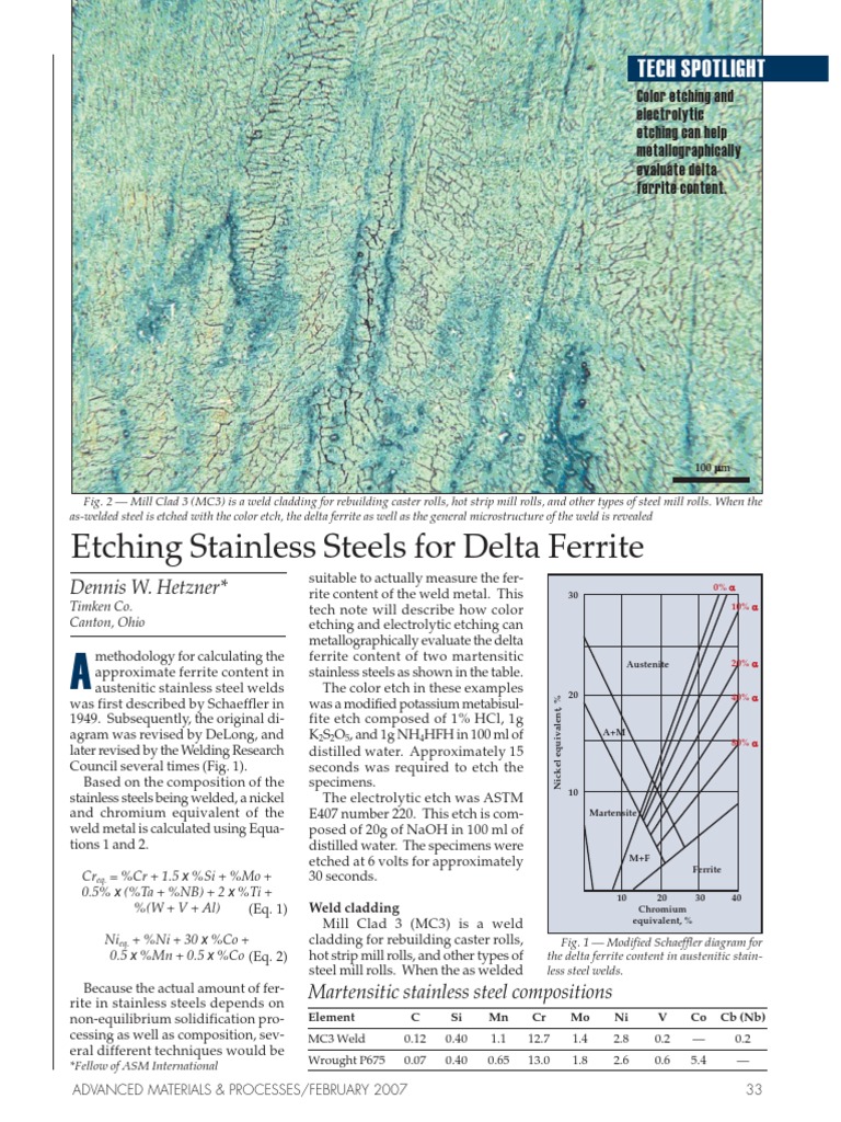 Etching Stainless Steels For Delta Ferrite PDF Stainless Steel Steel