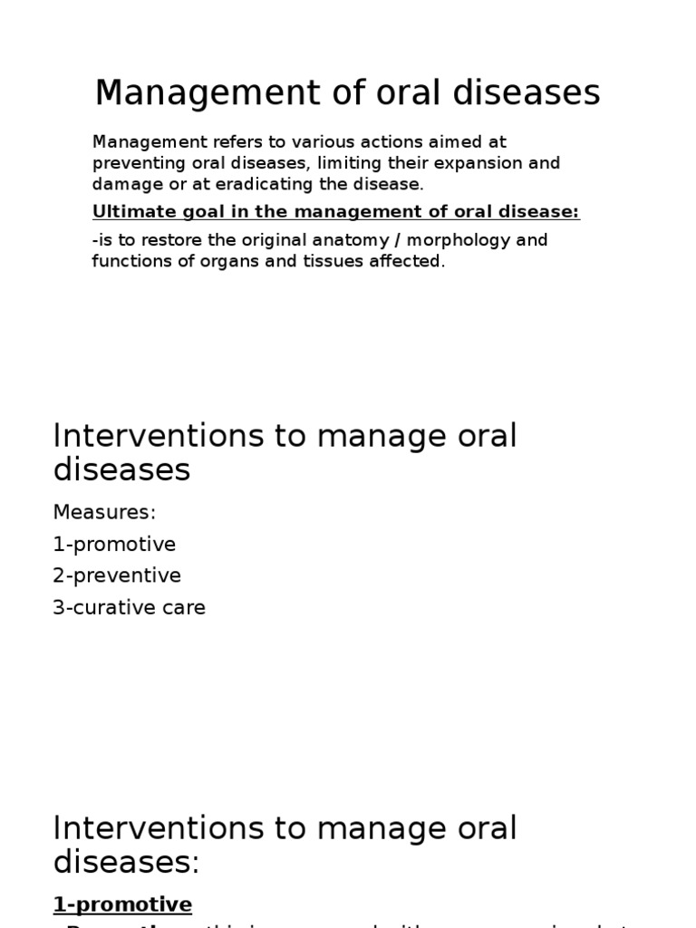 Management of Oral Disease PDF Oral Hygiene Dentistry