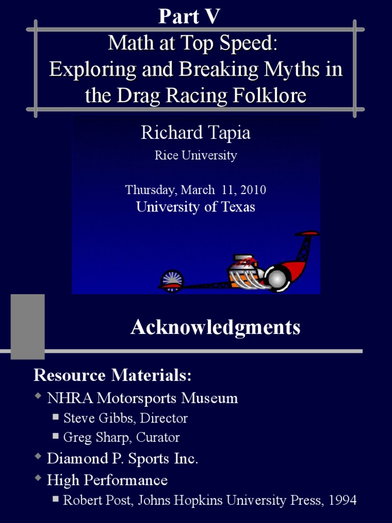 Math at Top Speed Exploring and Breaking Myths in The Drag Racing Folklore PDF